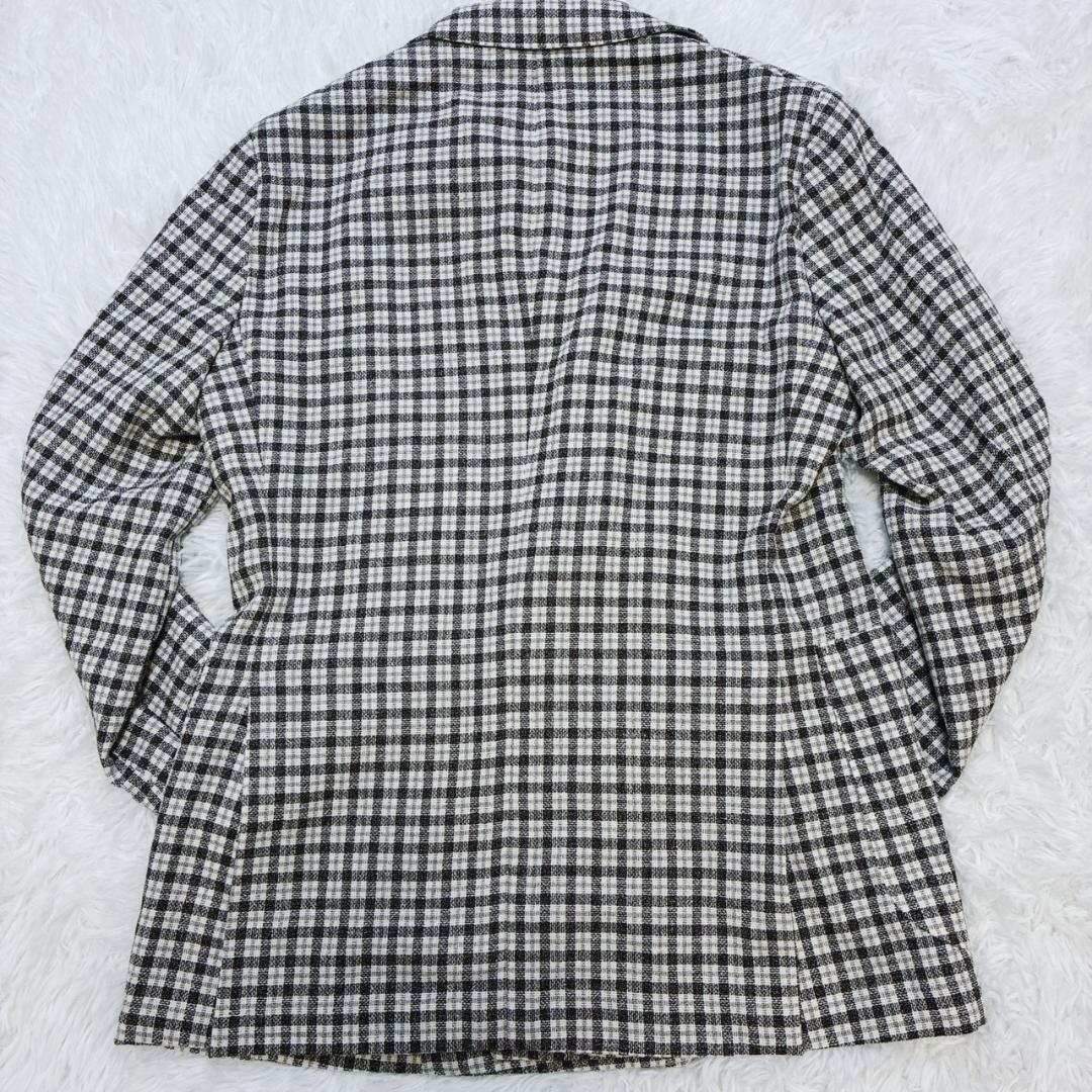 ユニバーサルランゲージ テーラードジャケット ダブル 絹 麻 ウール チェック