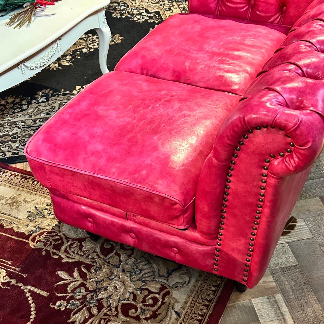 ピンクレザー風2人掛け×2セットソファ