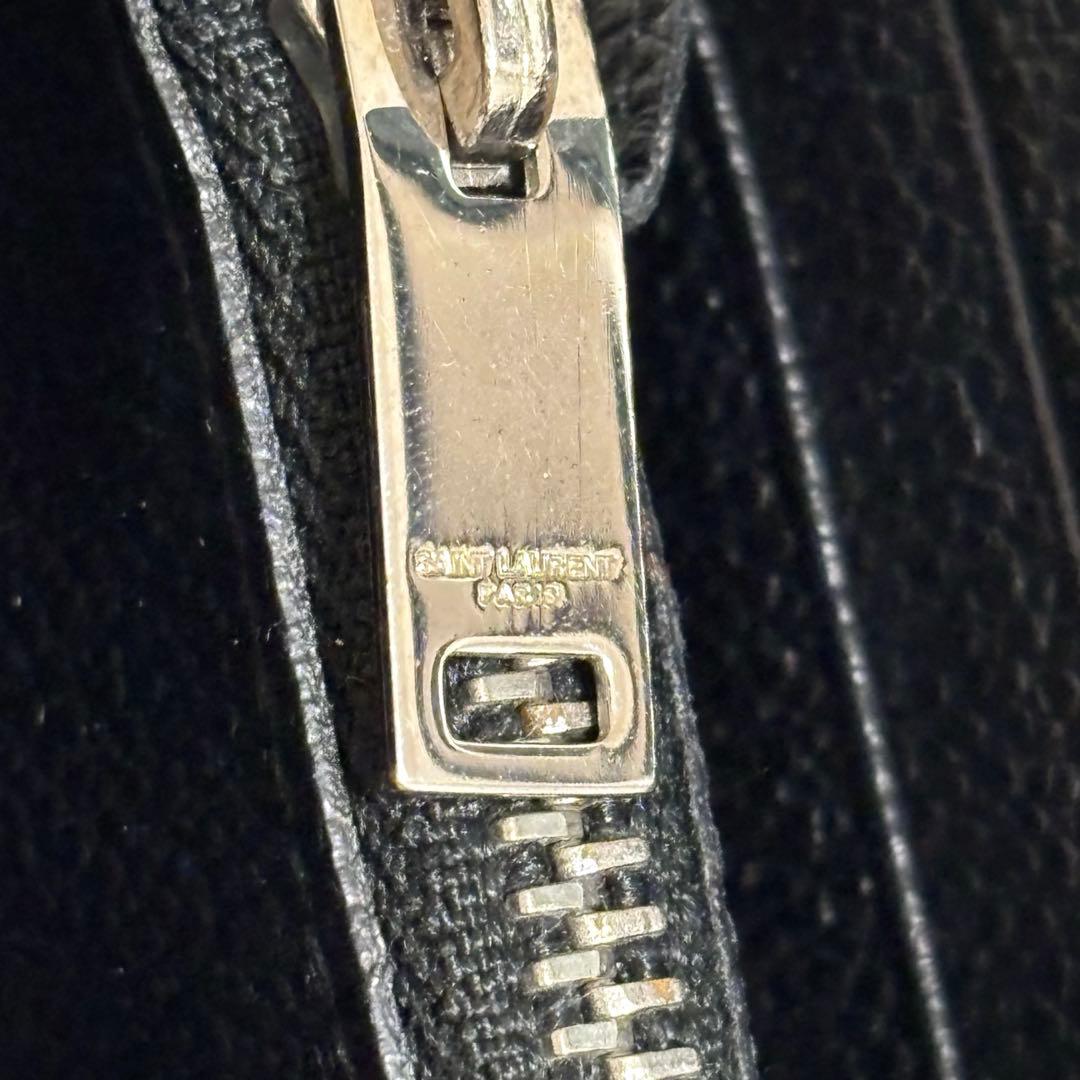 SAINT LAURENT ラウンドファスナー YSLロゴ金具 長財布 ブラック