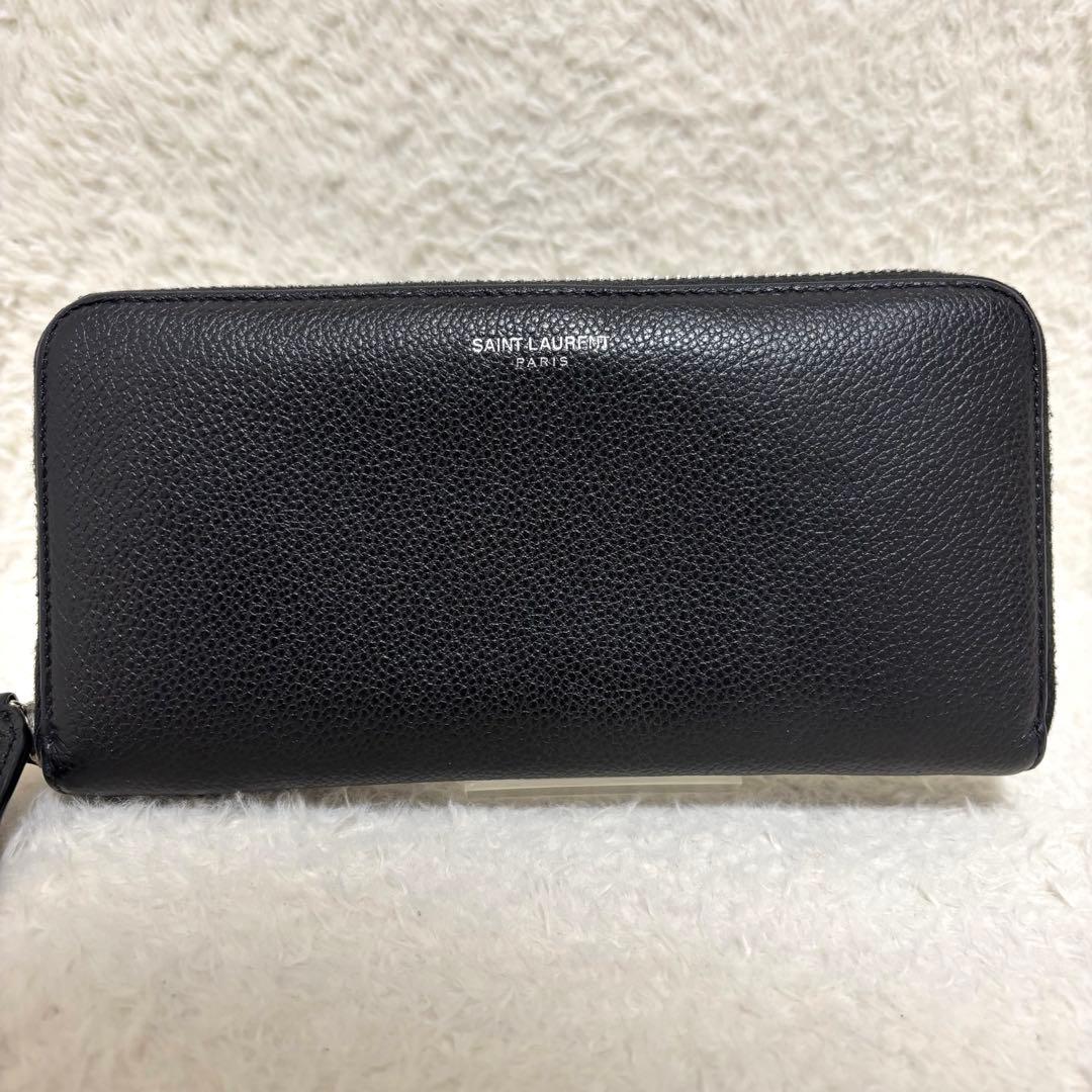 SAINT LAURENT ラウンドファスナー YSLロゴ金具 長財布 ブラック