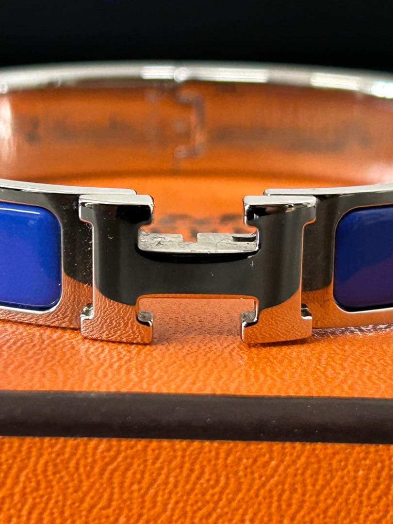 【美品】エルメス H バングル クリッククラック ブレスレット シルバー ブルー