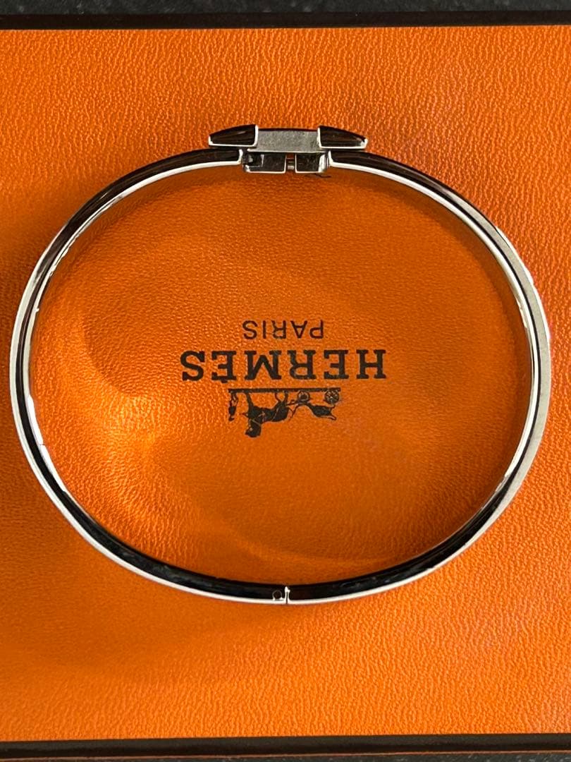 【美品】エルメス H バングル クリッククラック ブレスレット シルバー ブルー