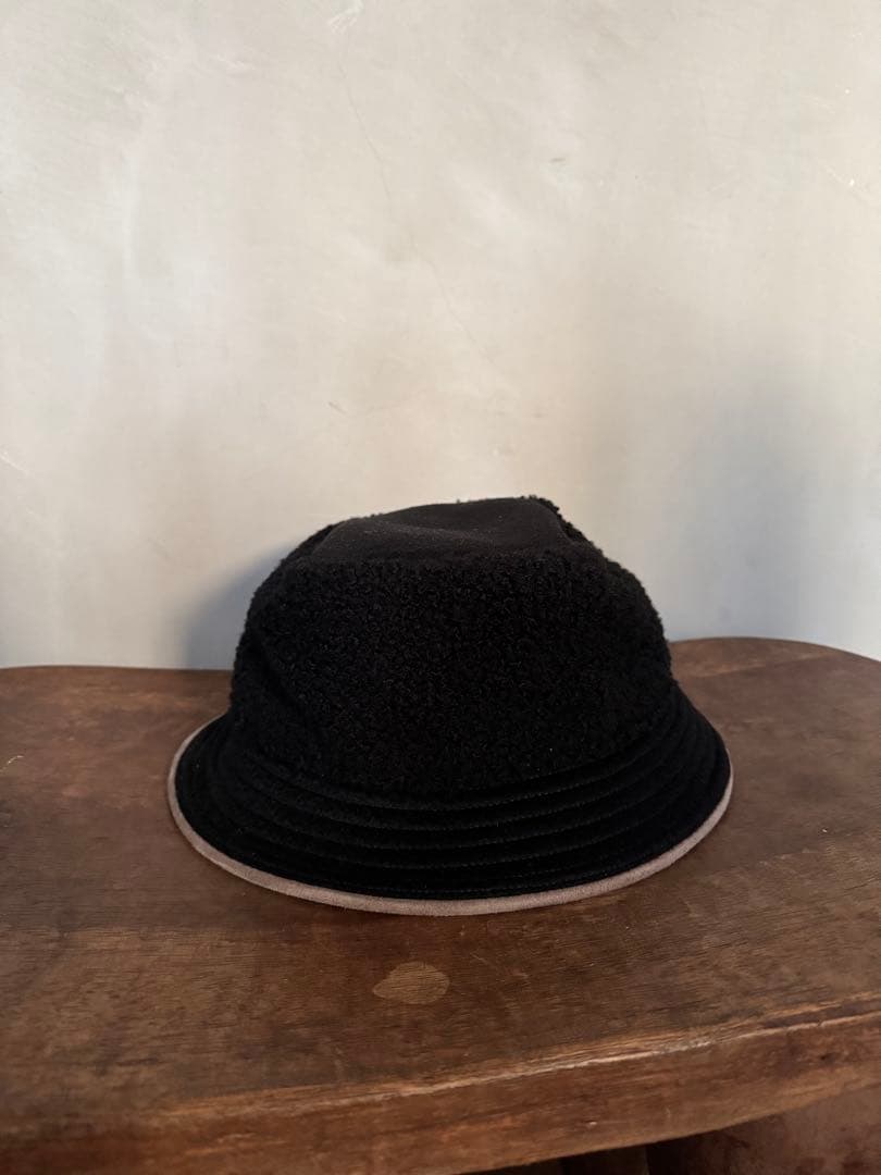 【美品】HERMES 帽子　羊革ボア＆カシミヤ　バケットハット　58cm 黒