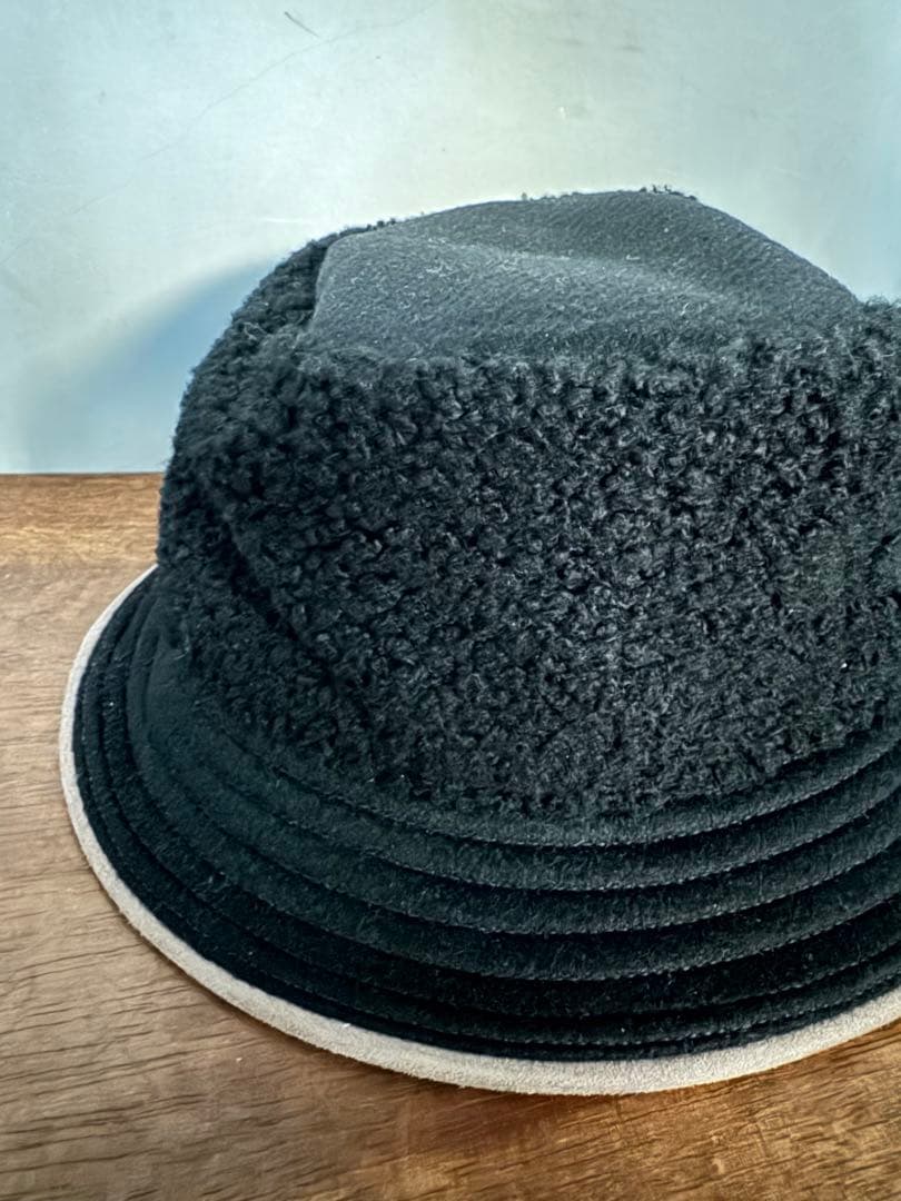 【美品】HERMES 帽子　羊革ボア＆カシミヤ　バケットハット　58cm 黒