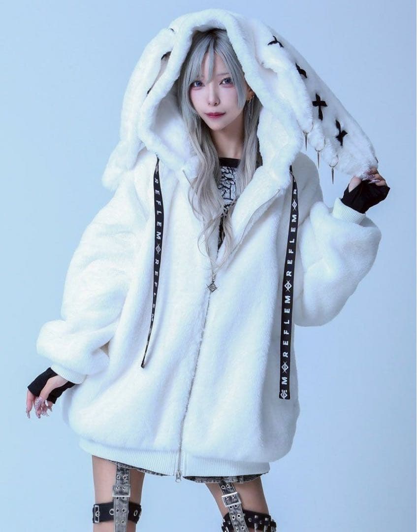 REFLEM【レフレム】うさ耳ファージップアップパーカー/White(ホワイト)