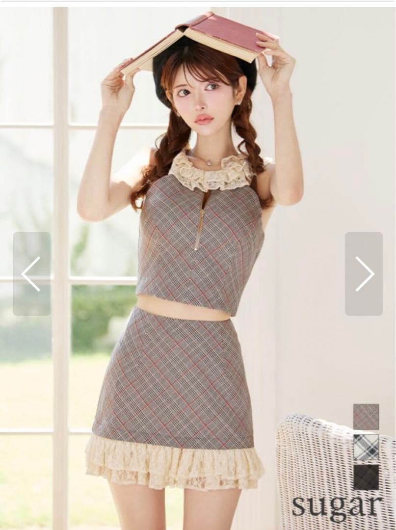 sugar ローブドフルール　チェック柄ミニドレス Sサイズ グレー