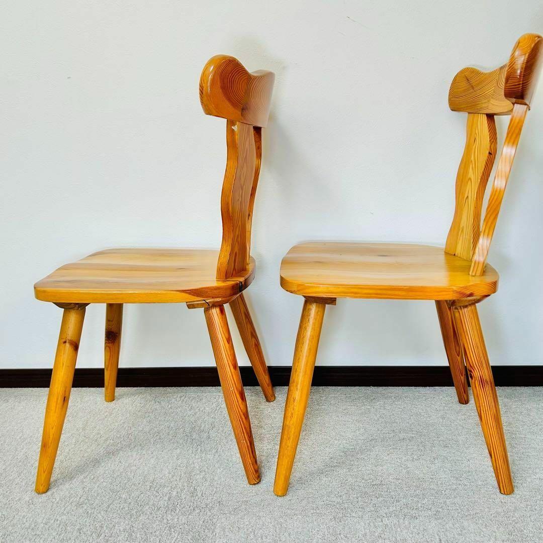 木製　ダイニングチェア　カントリー　無垢材　2脚セット　レトロ　デスクチェア