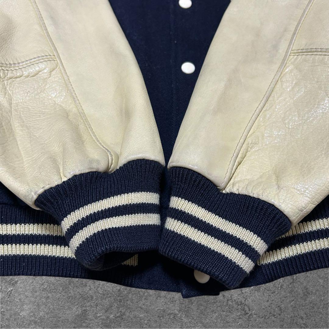 VAN JAC ヴァンヂャケット アーチロゴ 袖牛革 スタジャン 短丈 Lサイズ