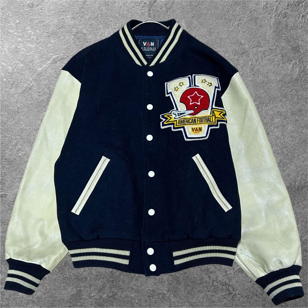 VAN JAC ヴァンヂャケット アーチロゴ 袖牛革 スタジャン 短丈 Lサイズ