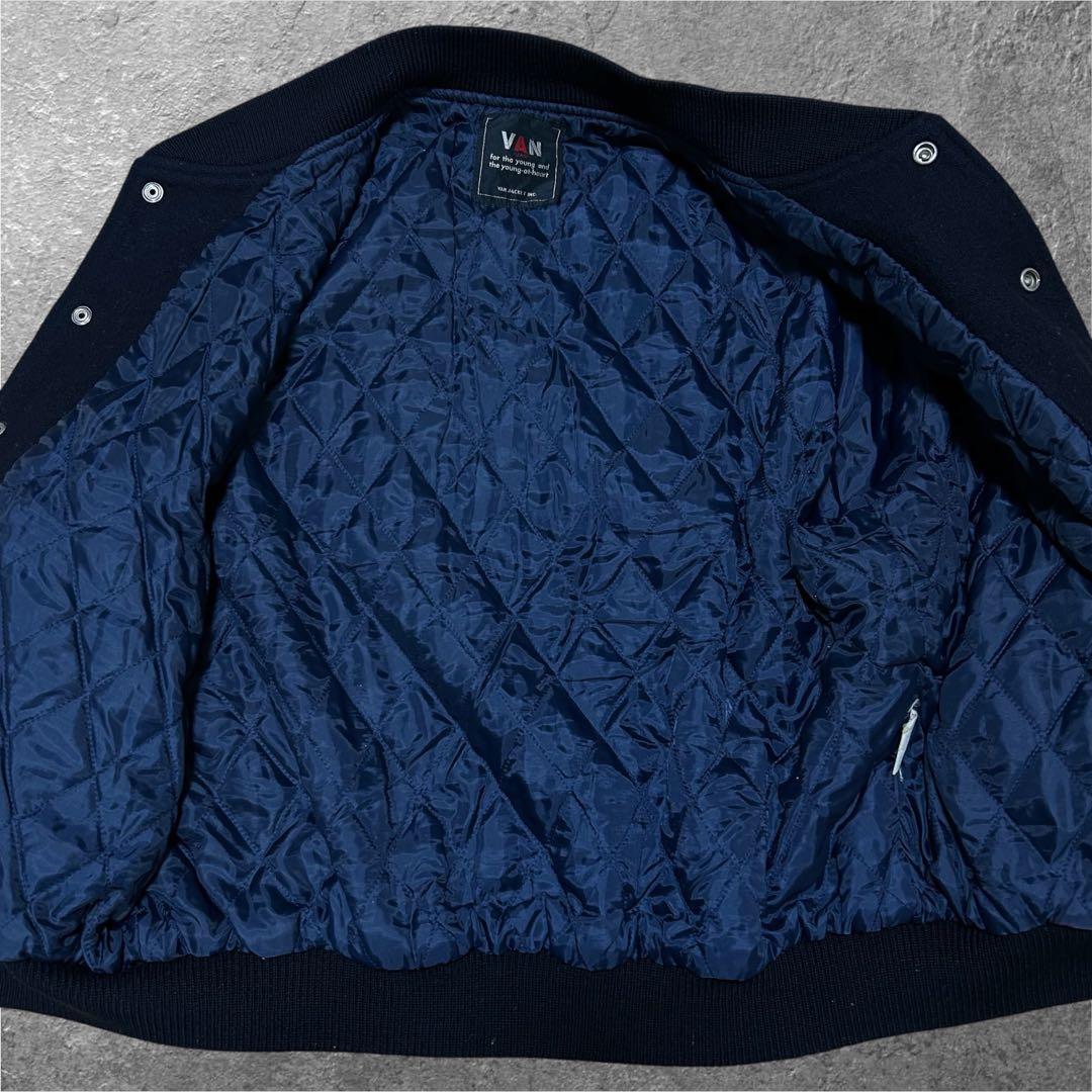 VAN JAC ヴァンヂャケット アーチロゴ 袖牛革 スタジャン 短丈 Lサイズ