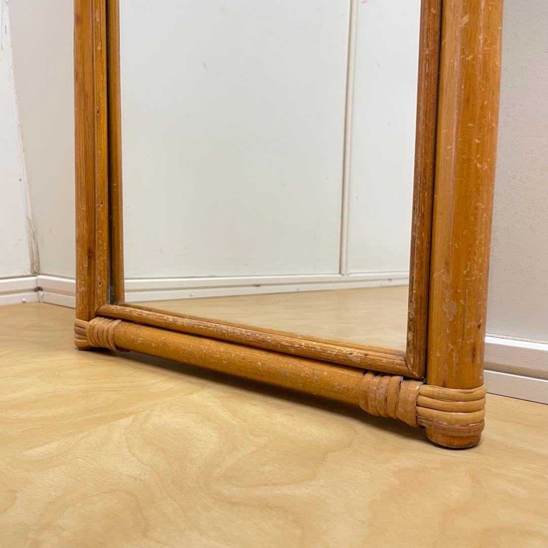 Hoshi 籐 ラタン アーチ型ミラー 鏡 壁掛け 姿見 ビンテージ