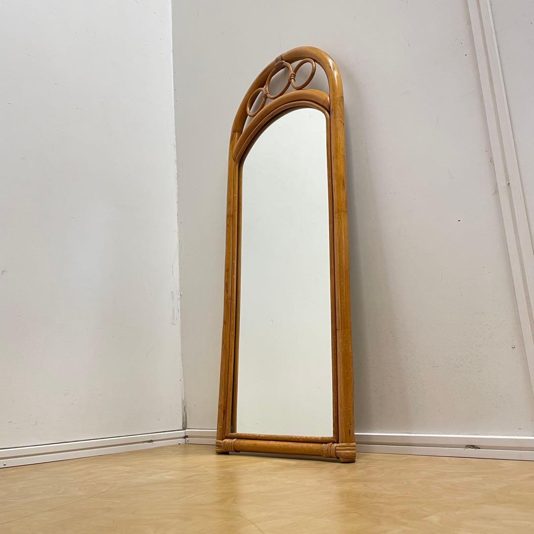 Hoshi 籐 ラタン アーチ型ミラー 鏡 壁掛け 姿見 ビンテージ