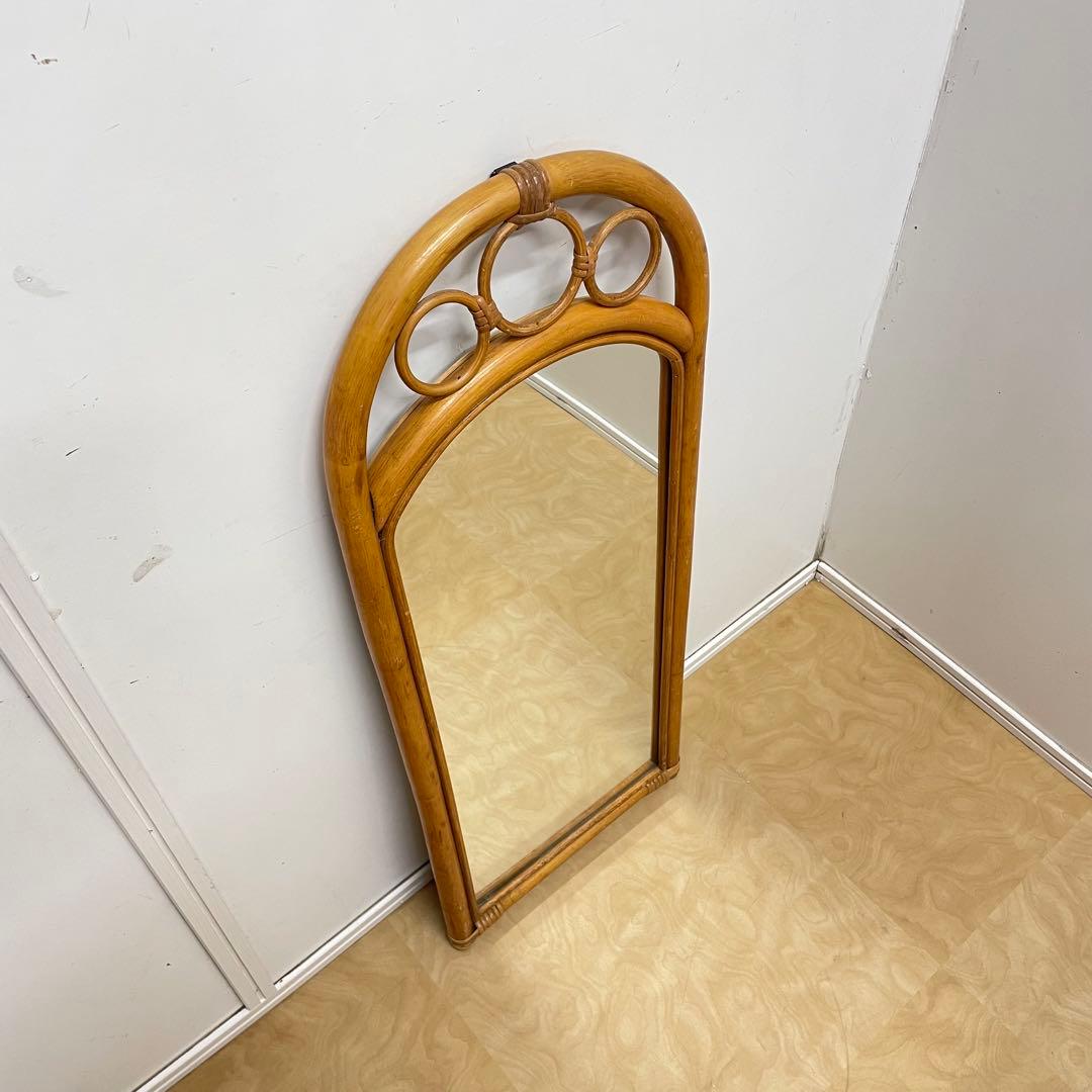 Hoshi 籐 ラタン アーチ型ミラー 鏡 壁掛け 姿見 ビンテージ