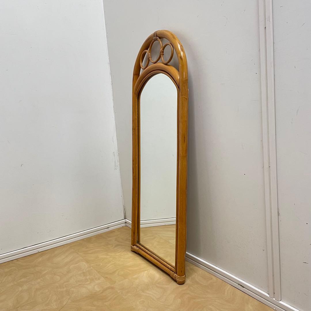 Hoshi 籐 ラタン アーチ型ミラー 鏡 壁掛け 姿見 ビンテージ