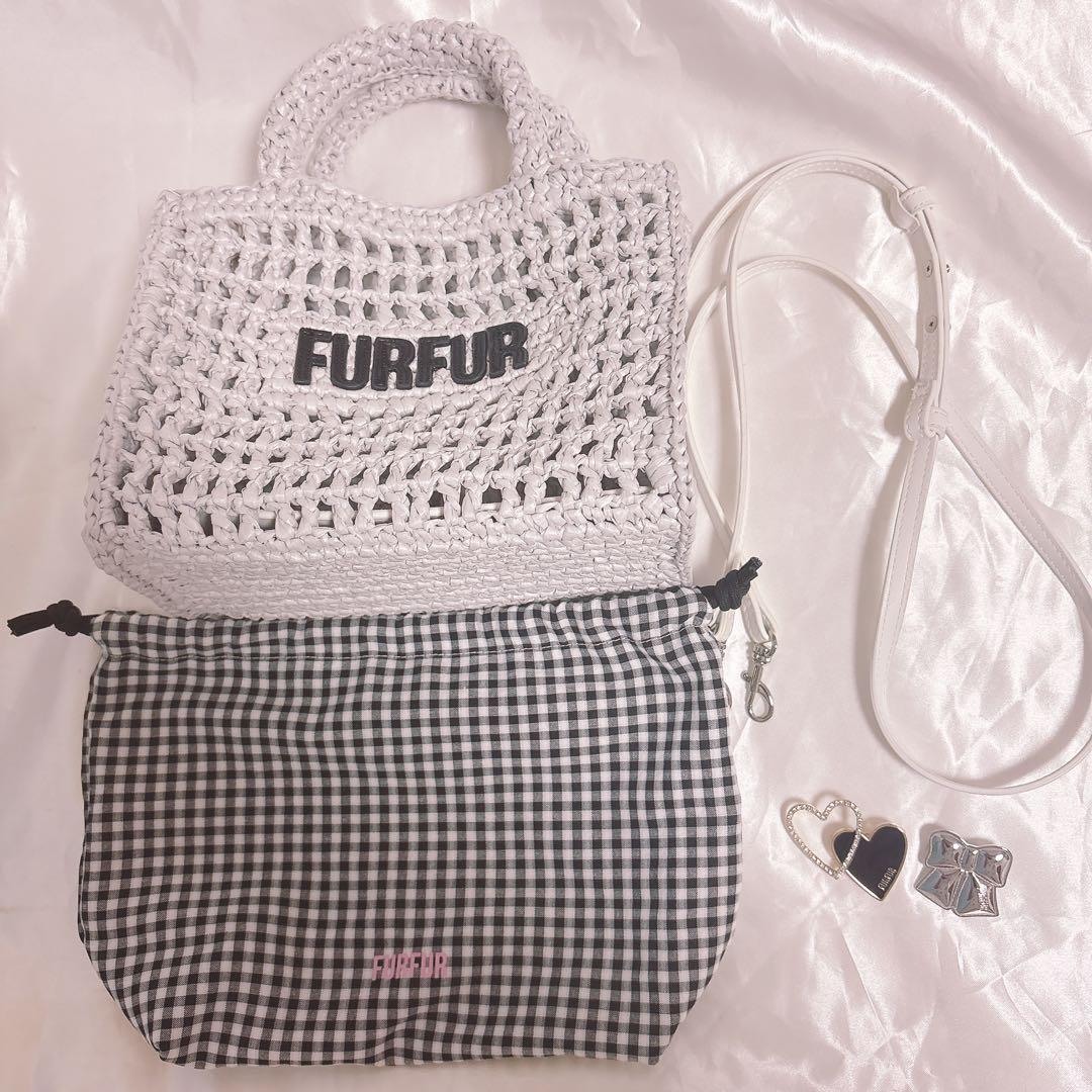 furfur ファーファー ラフィアロゴトートバッグ 巾着 ブローチ セット