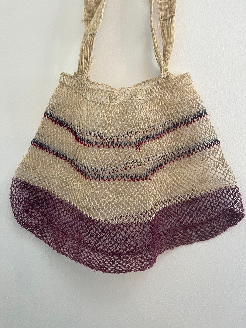 ラオス　少数民族　手紡ぎ葛繊維　メッシュバッグ 葛バッグ