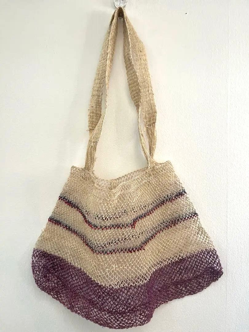 ラオス　少数民族　手紡ぎ葛繊維　メッシュバッグ 葛バッグ