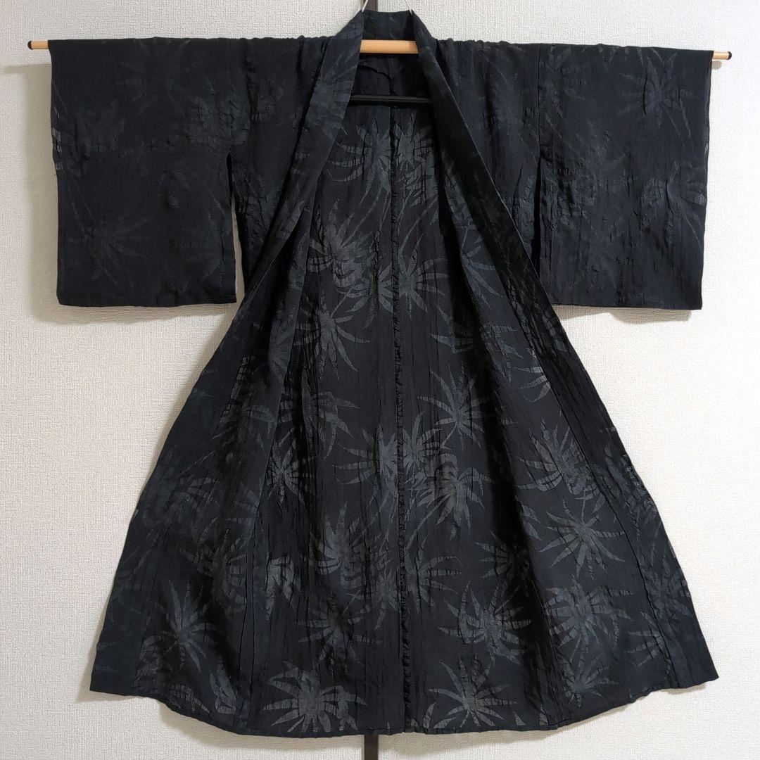 【三花】本麻　洗える長襦袢　黒　カラー襦袢　リサイクル　h1