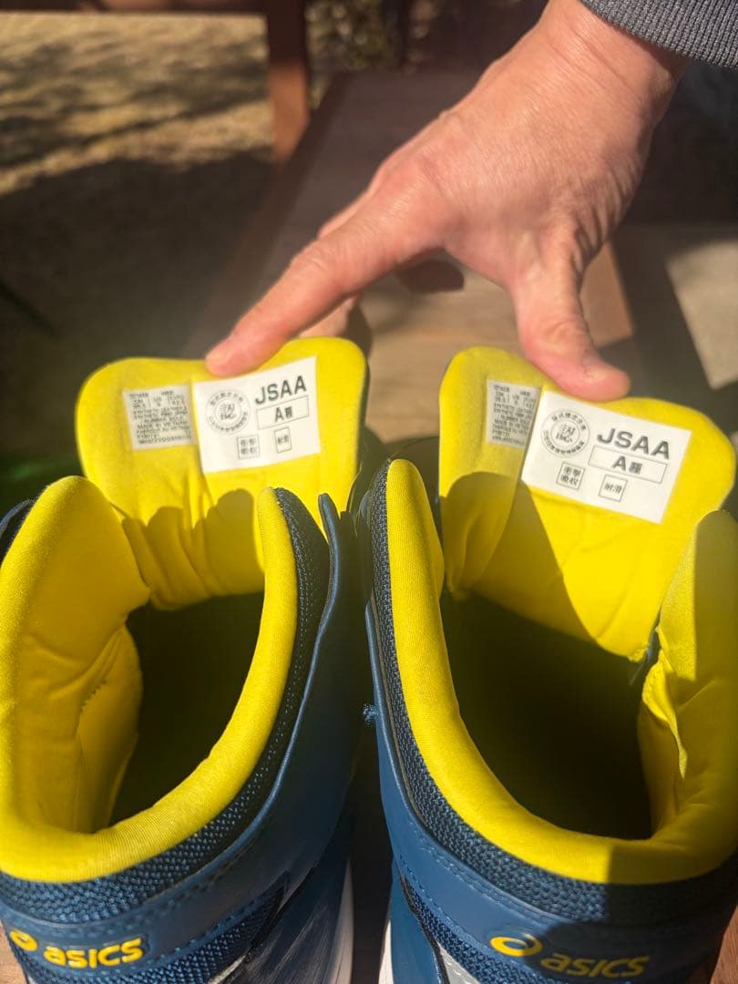 asics BOAシステム ハイカット安全靴 マコブルー×ブライトイエロー