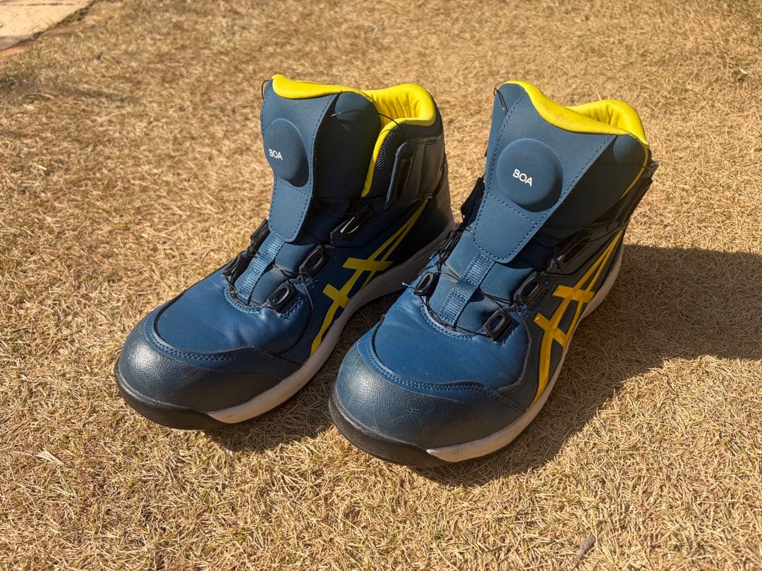 asics BOAシステム ハイカット安全靴 マコブルー×ブライトイエロー