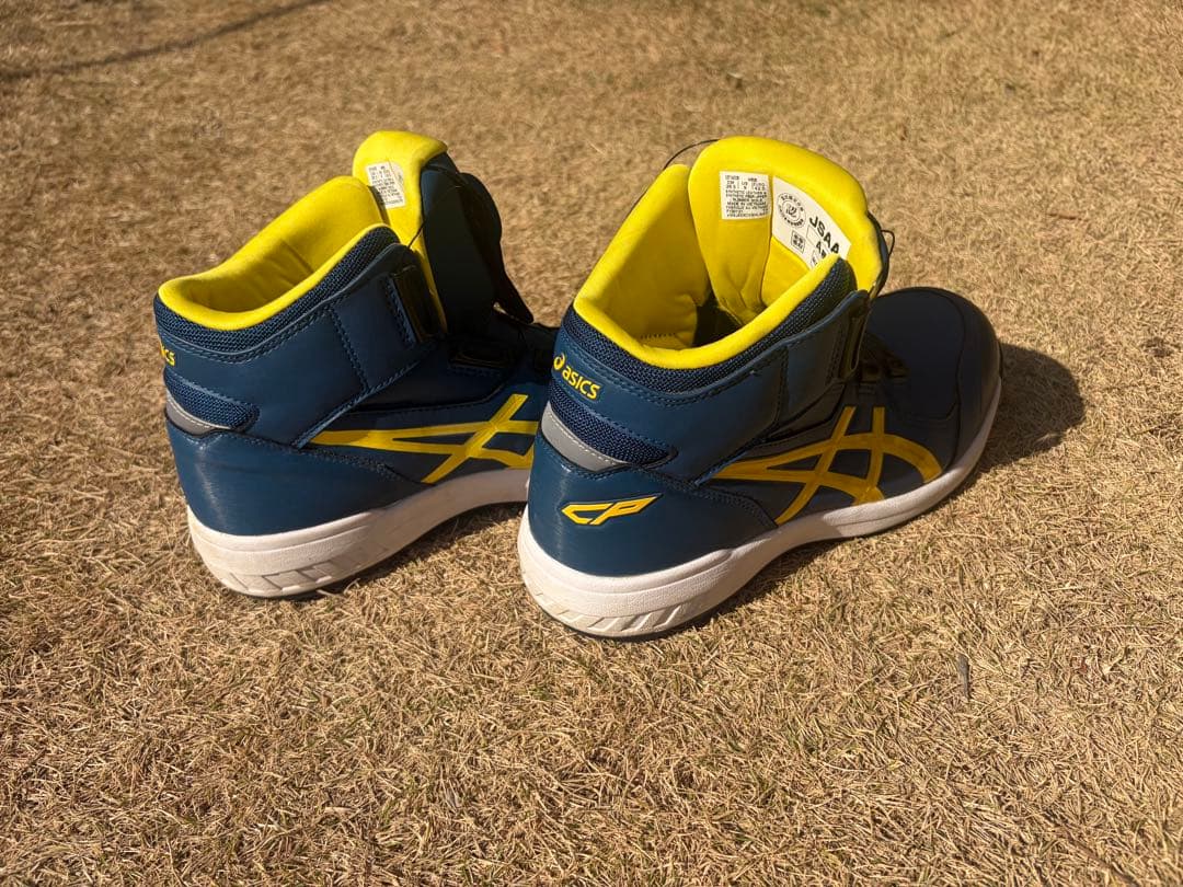 asics BOAシステム ハイカット安全靴 マコブルー×ブライトイエロー