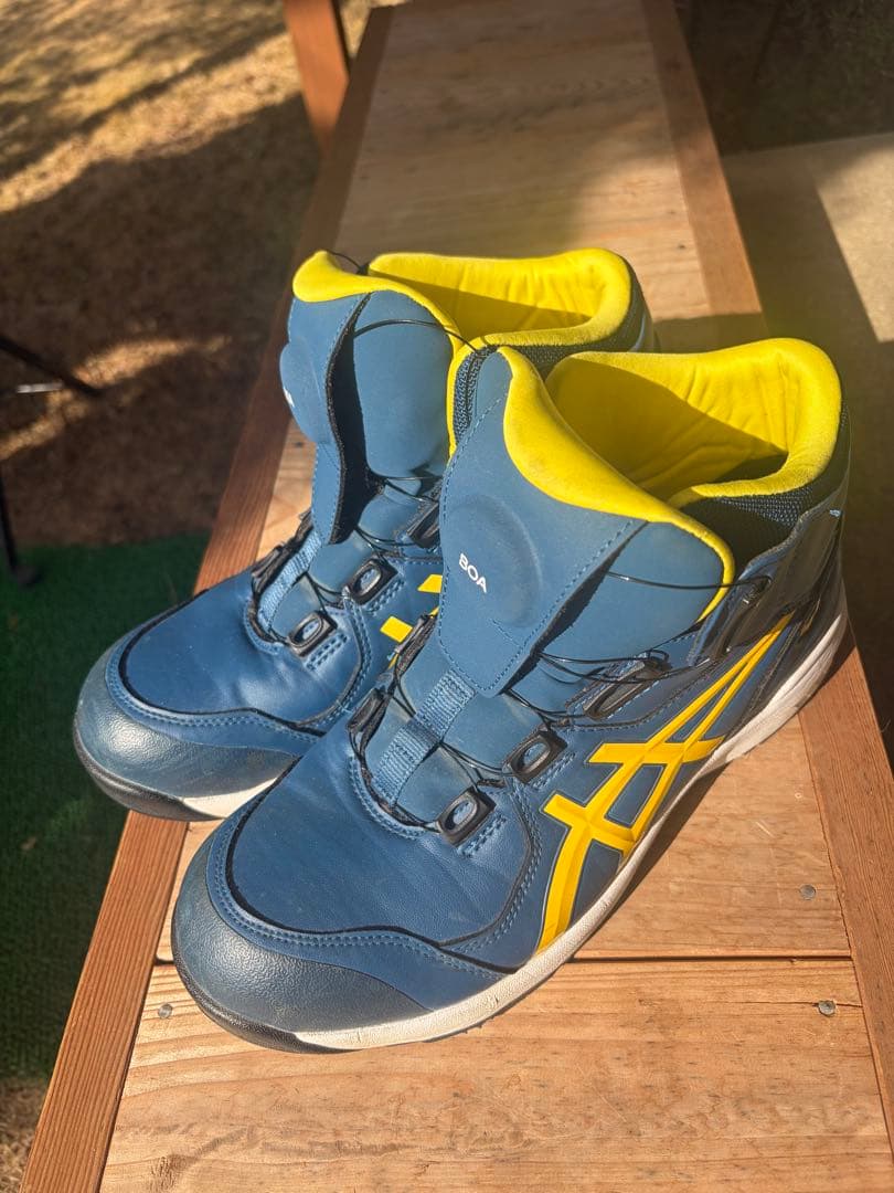asics BOAシステム ハイカット安全靴 マコブルー×ブライトイエロー
