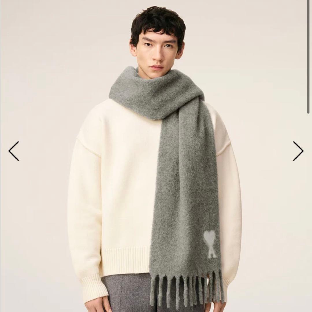 新品未使用○ami paris アルパカマフラー グレー2025AW