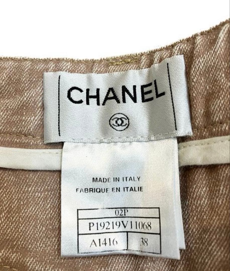シャネル CHANEL デニムショーツ ハーフパンツ 38 ベージュ イタリア製