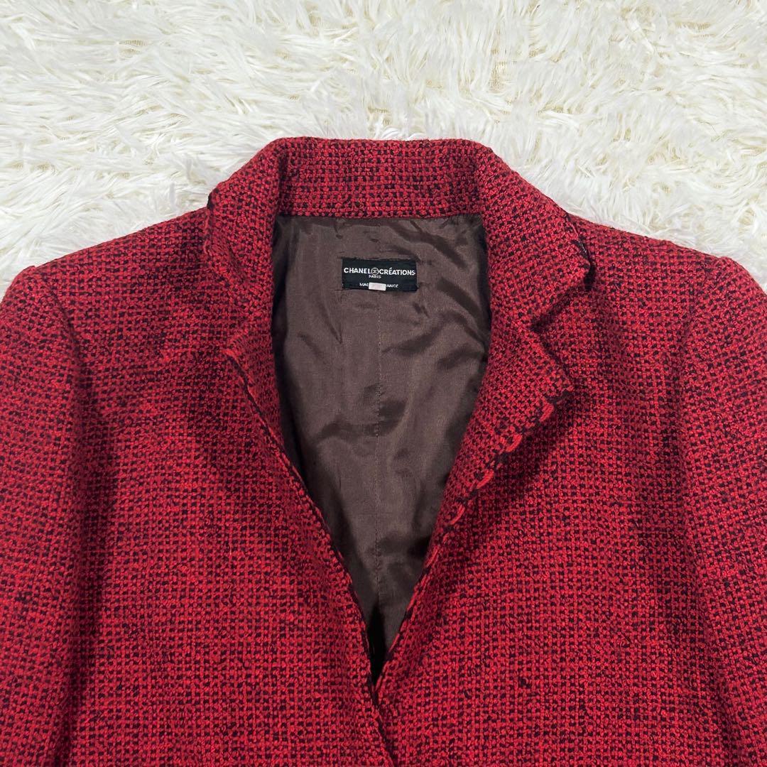 極美品　CHANEL ツイード　レッド　テーラードジャケット　金　ココ　ボタン