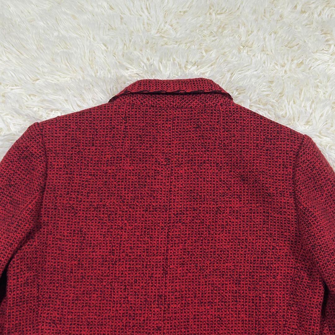 極美品　CHANEL ツイード　レッド　テーラードジャケット　金　ココ　ボタン