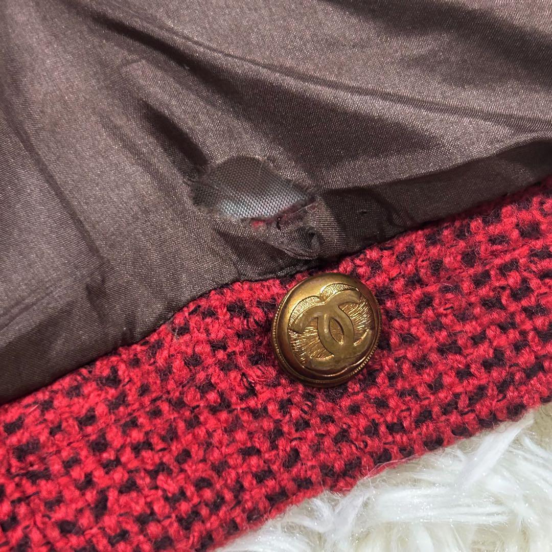 極美品　CHANEL ツイード　レッド　テーラードジャケット　金　ココ　ボタン