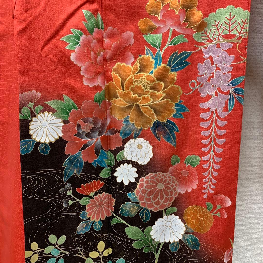 【売切値下げ】509zu9.510u4○振袖 牡丹 菊 橘 梅 赤系○状態良好