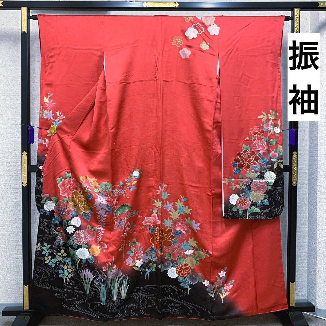 【売切値下げ】509zu9.510u4○振袖 牡丹 菊 橘 梅 赤系○状態良好