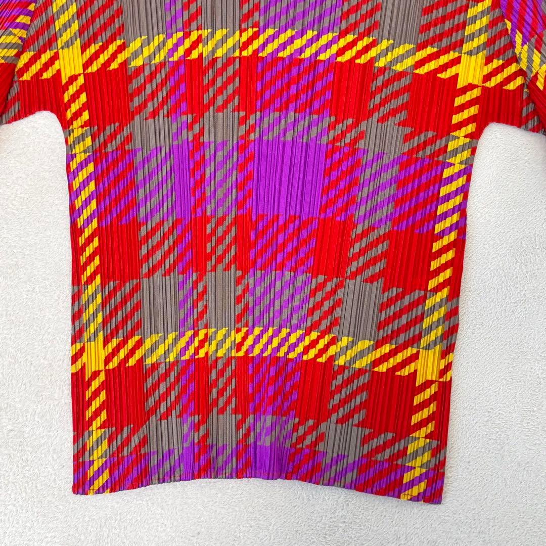 極美品✨PLEATS PLEASE プリーツ　チェック柄　長袖　トップス