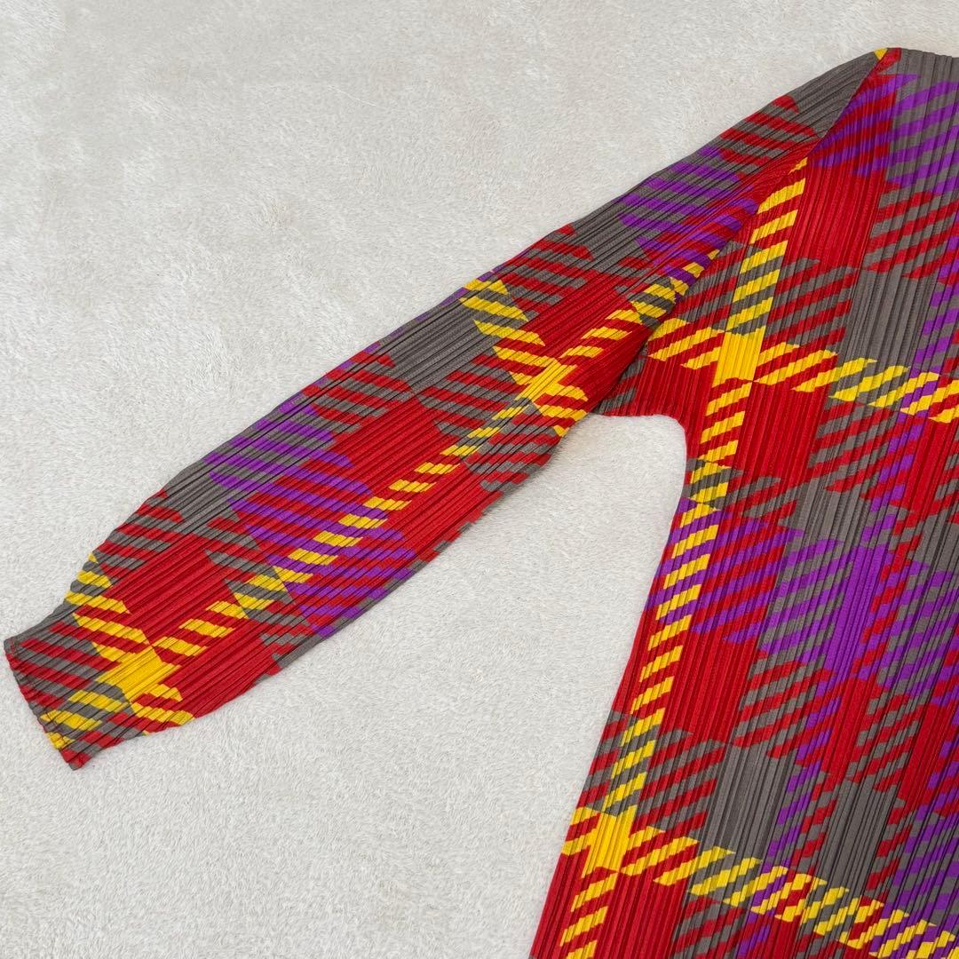 極美品✨PLEATS PLEASE プリーツ　チェック柄　長袖　トップス