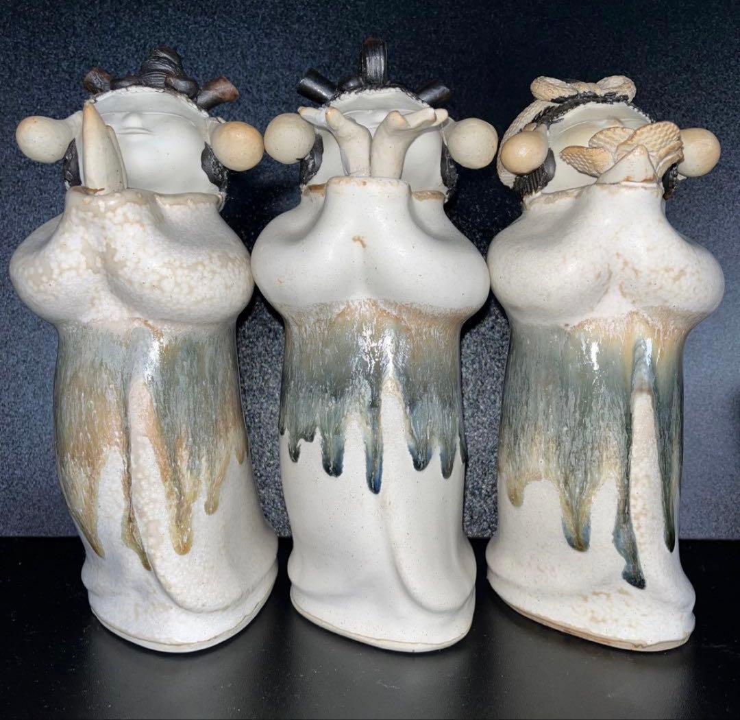 砥部焼 青芳人形 念ずれば花ひらく 森元青芳 伝統工芸品 3体セット