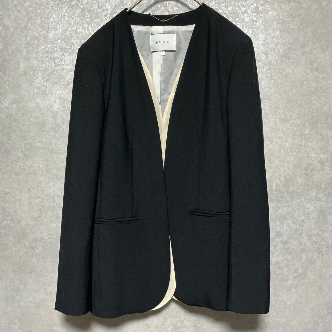 【美品】BEIGE CINDY ノーカラージャケット ブラック　M