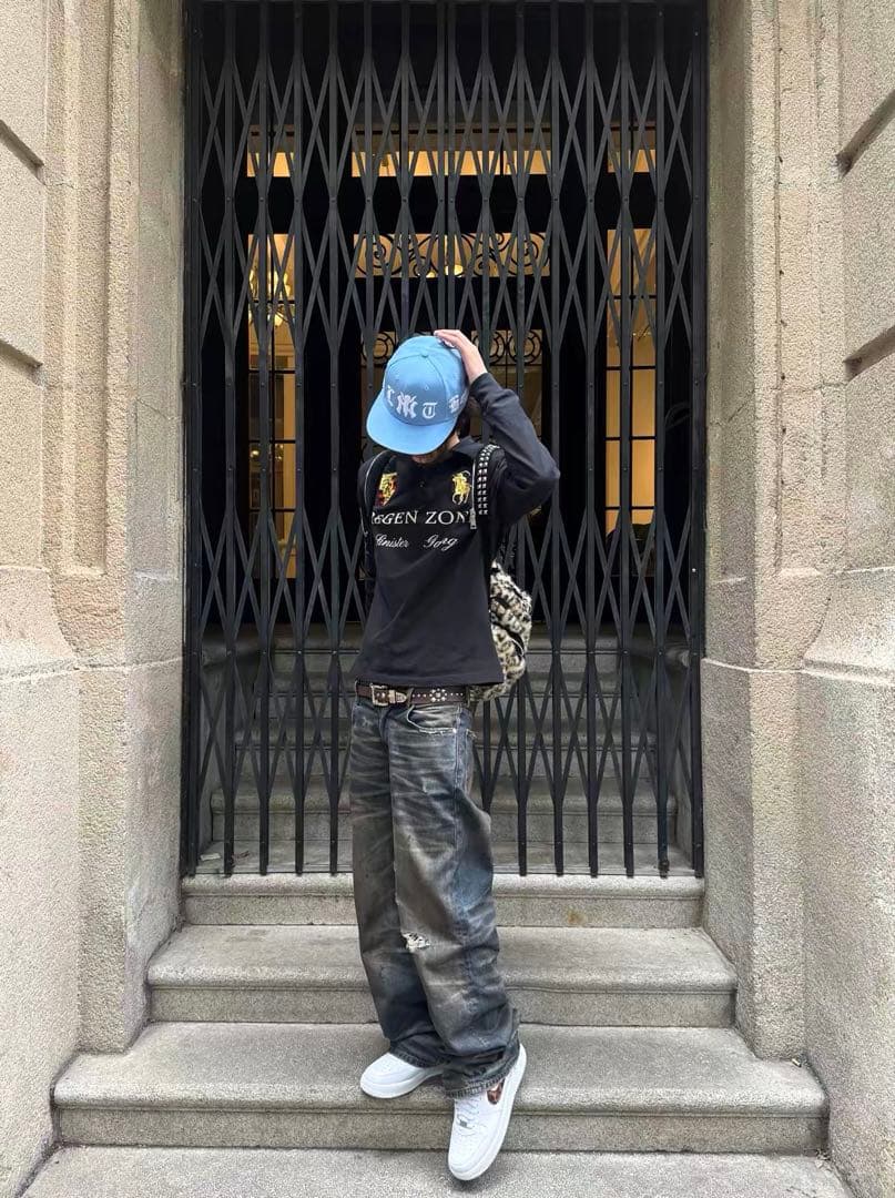 REGEN ZONE y2k opium ロゴ刺繍 長袖ポロシャツ