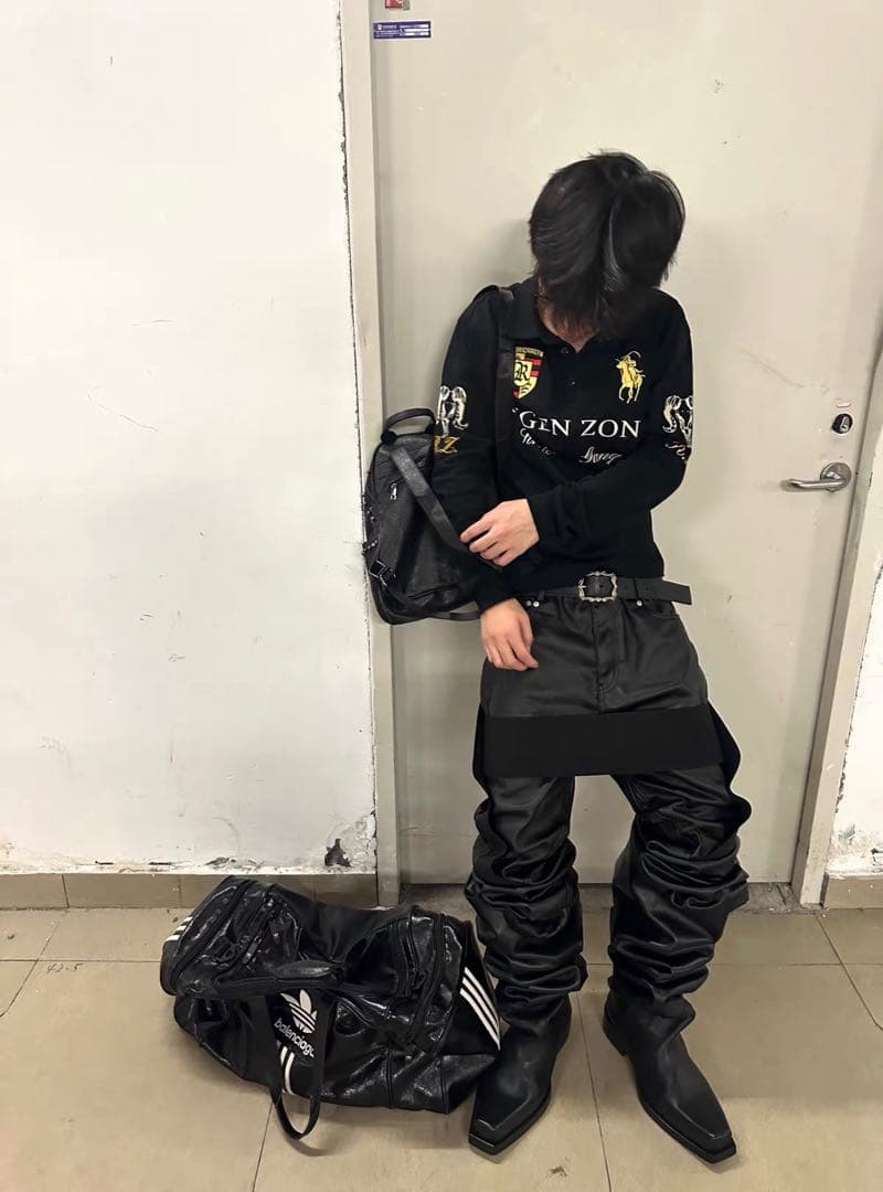 REGEN ZONE y2k opium ロゴ刺繍 長袖ポロシャツ