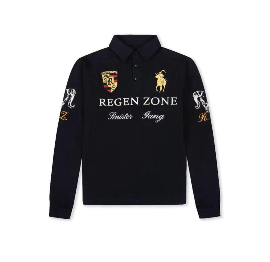 REGEN ZONE y2k opium ロゴ刺繍 長袖ポロシャツ