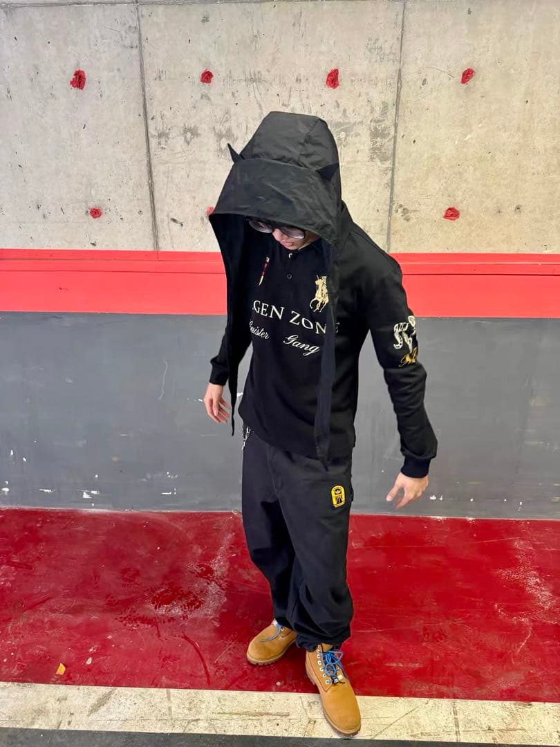 REGEN ZONE y2k opium ロゴ刺繍 長袖ポロシャツ