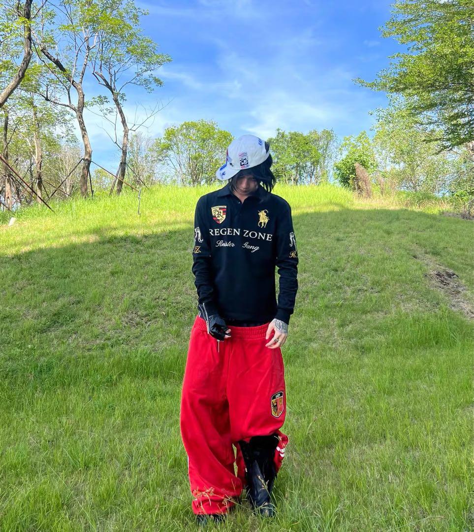 REGEN ZONE y2k opium ロゴ刺繍 長袖ポロシャツ