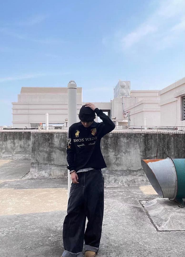 REGEN ZONE y2k opium ロゴ刺繍 長袖ポロシャツ