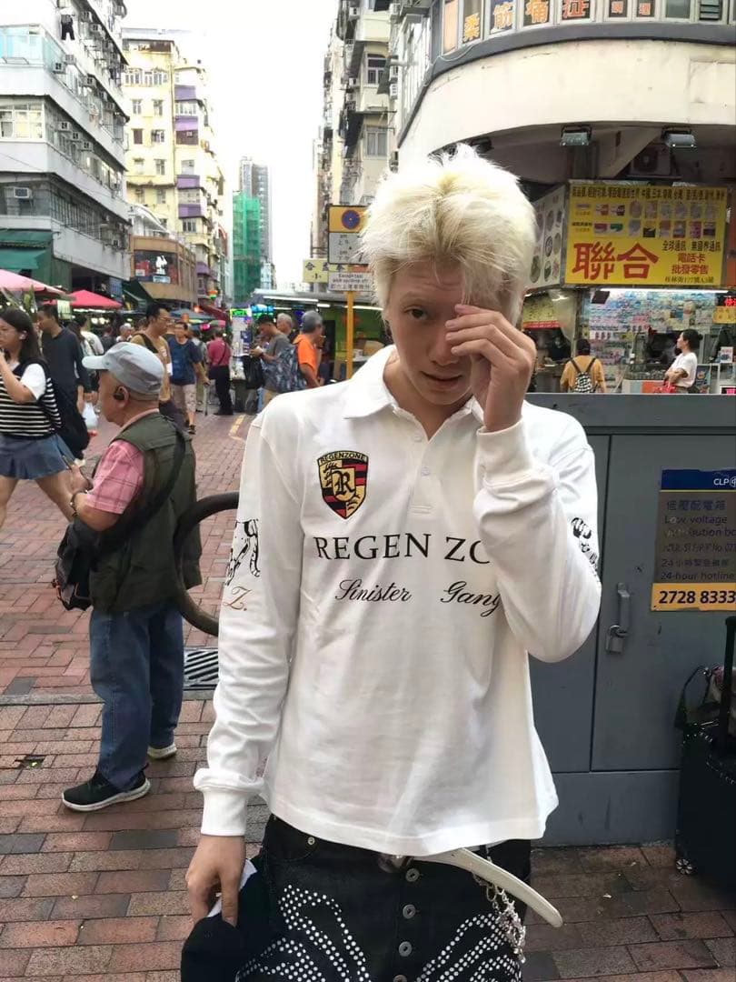 REGEN ZONE y2k opium ロゴ刺繍 長袖ポロシャツ