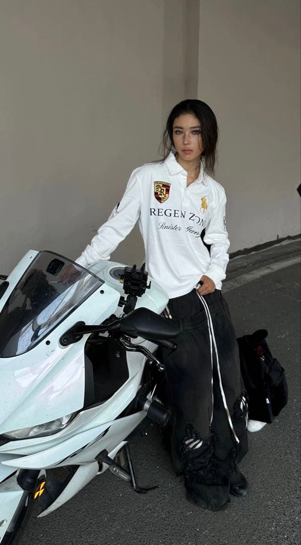 REGEN ZONE y2k opium ロゴ刺繍 長袖ポロシャツ