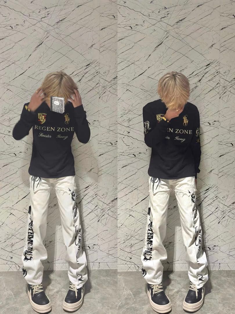 REGEN ZONE y2k opium ロゴ刺繍 長袖ポロシャツ