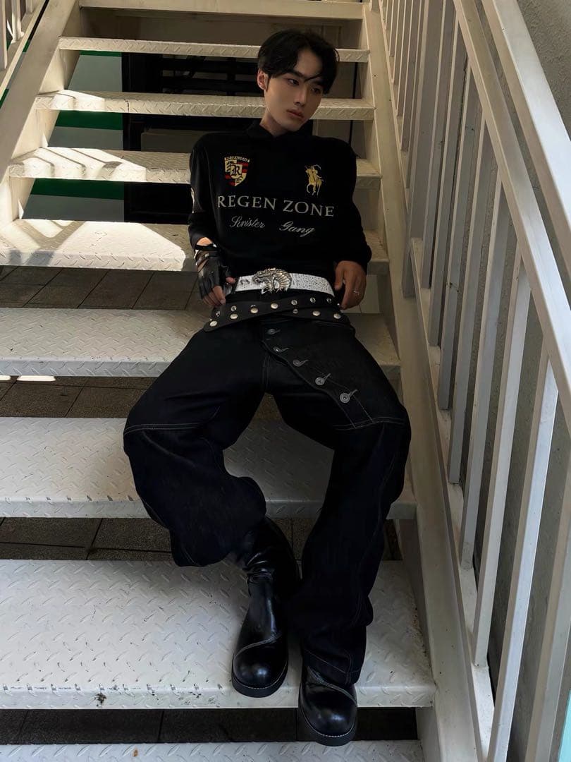 REGEN ZONE y2k opium ロゴ刺繍 長袖ポロシャツ