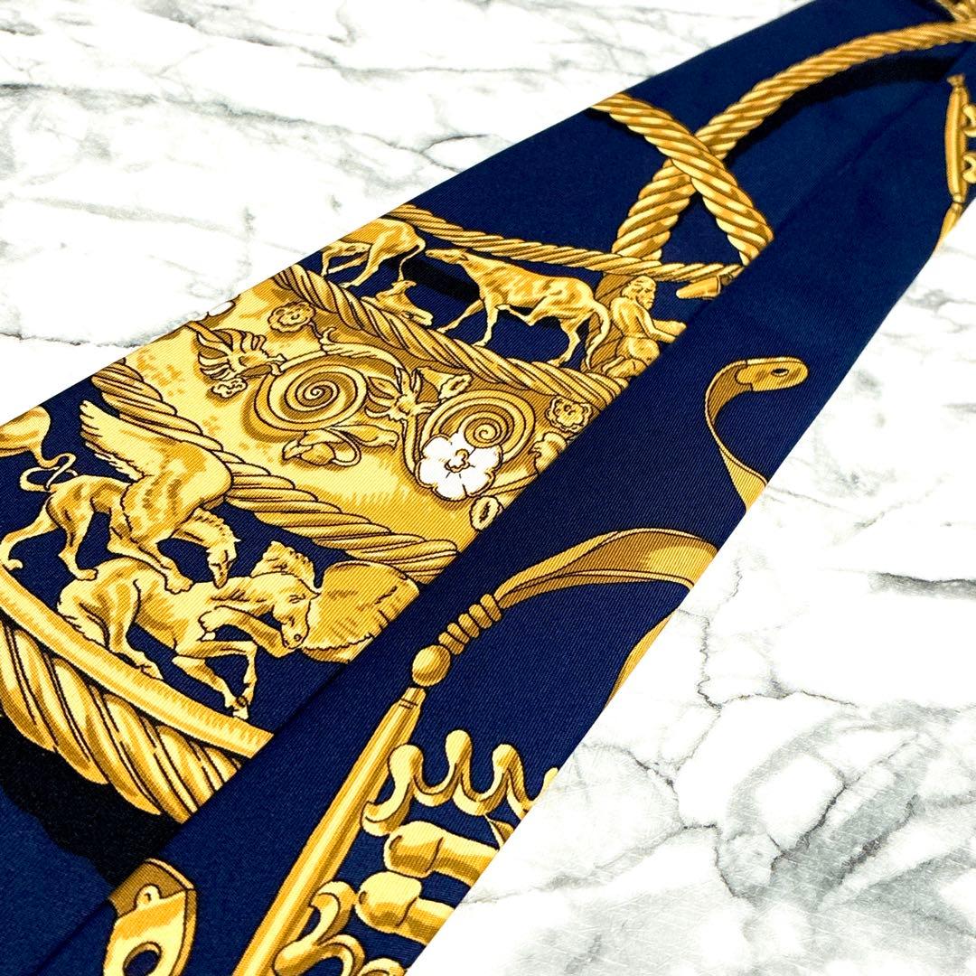 ✨未使用✨エルメス　スカーフ柄③ ネイビー✖️ゴールド　ネクタイ