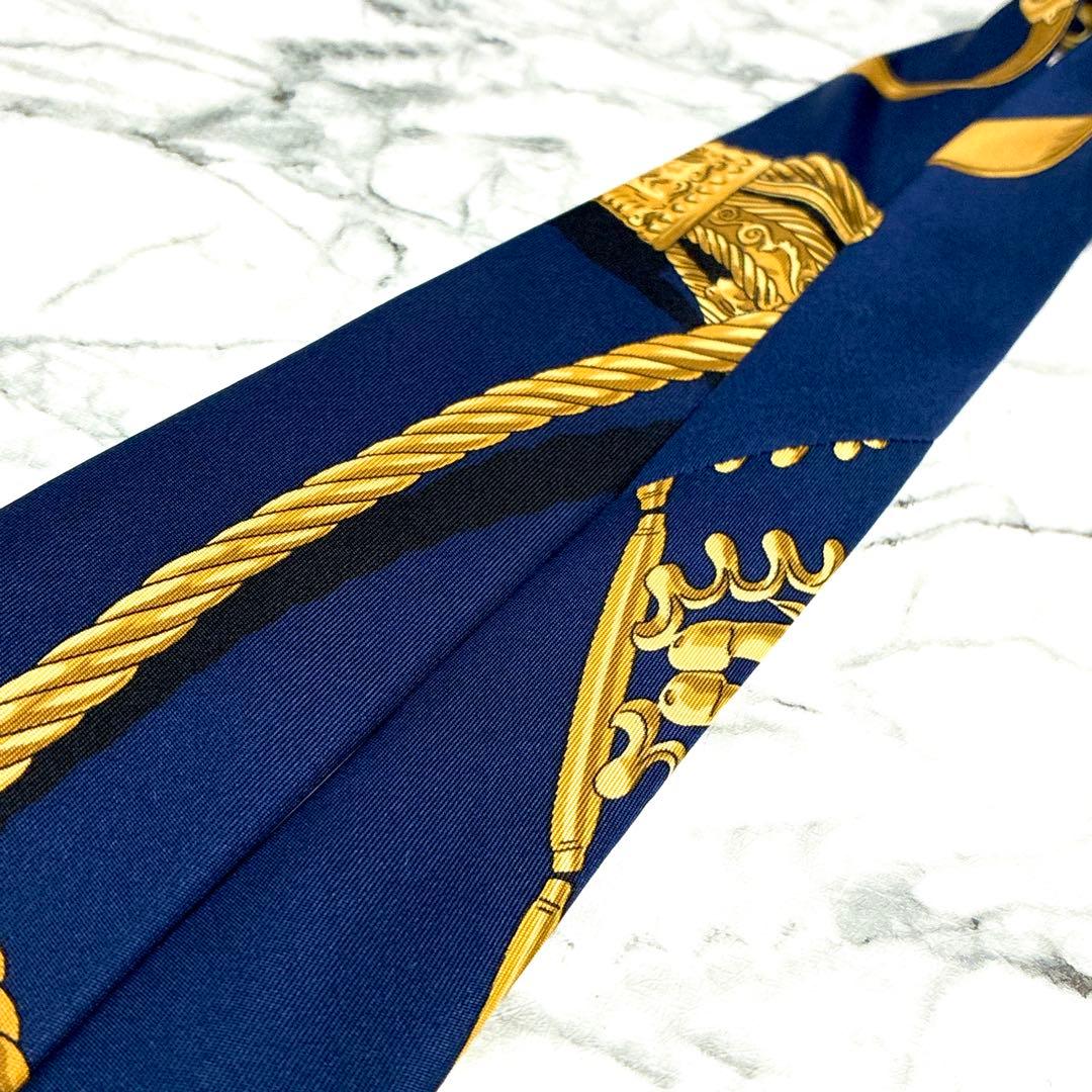 ✨未使用✨エルメス　スカーフ柄③ ネイビー✖️ゴールド　ネクタイ