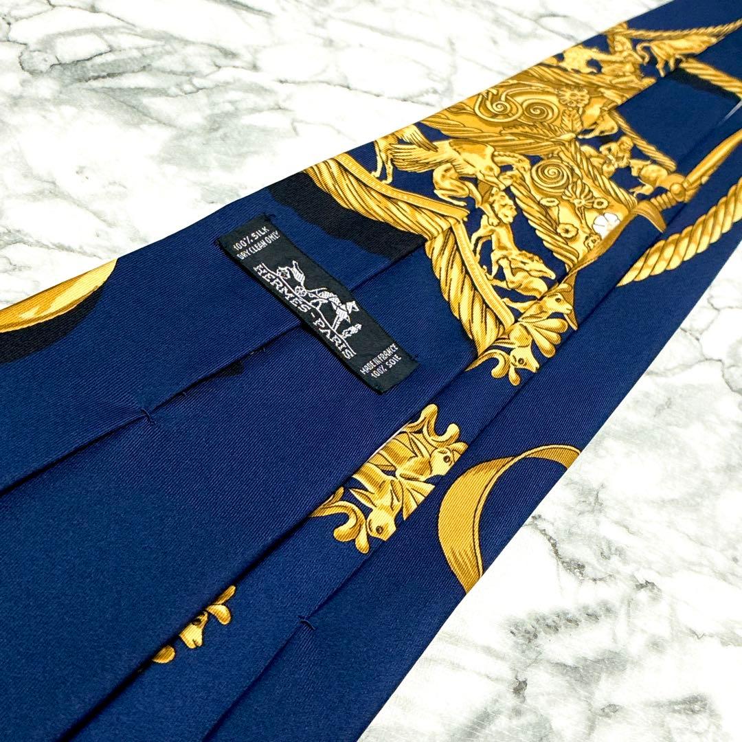 ✨未使用✨エルメス　スカーフ柄③ ネイビー✖️ゴールド　ネクタイ